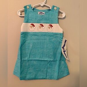 Silly Goose Teal Smocked Santa Claus Jumper Dress